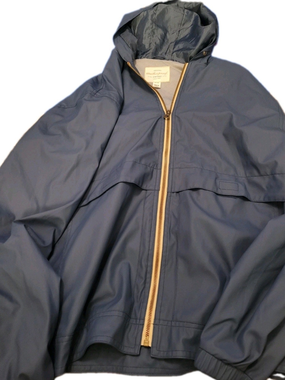 Weatherproof Vintage Men’s M Slate Blue Hooded Rain Wind Jacket Full Zip